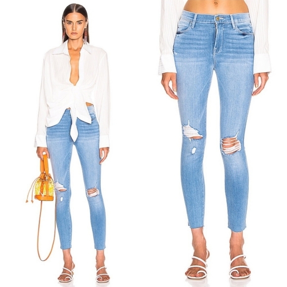 FRAME Denim Le High Skinny Crop Ripped Distressed Jeans - Picture 1 of 8